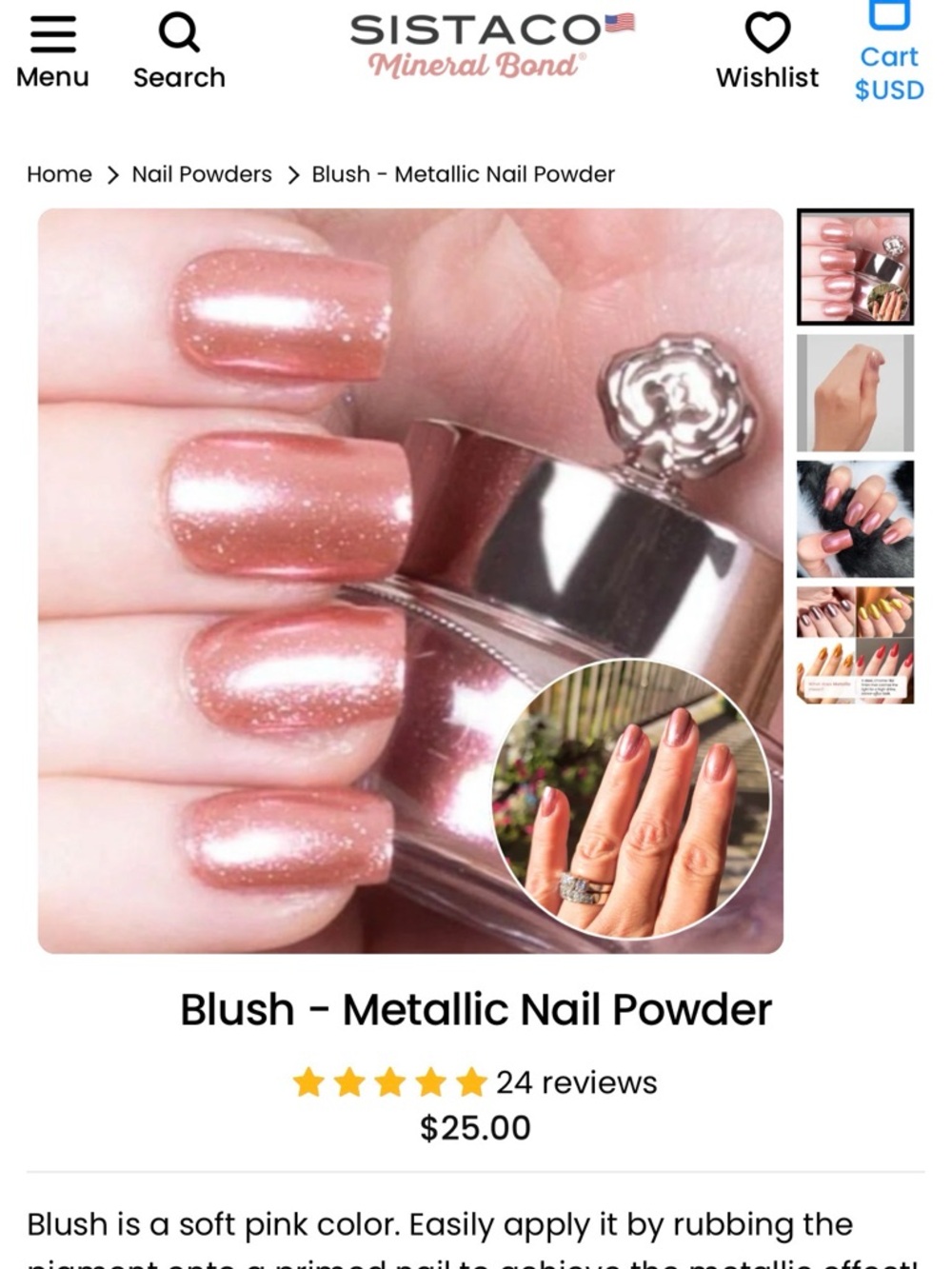 Sistaco Blush Metallic Nail Powder - Soft Pink Shine
